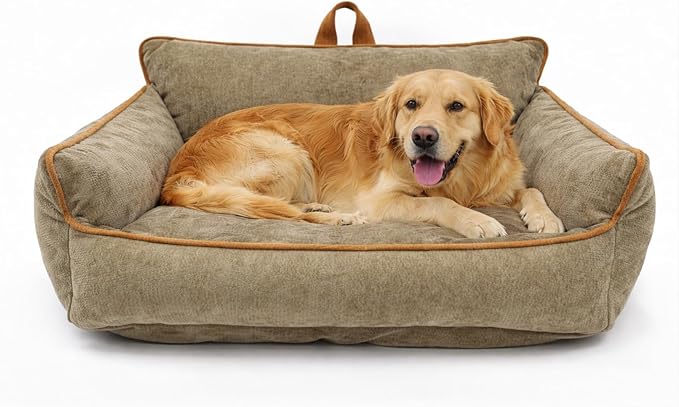 Orthopedic Dog Bed with Memory Foam, Washable Plush Pet Bed for Small, Medium & Large Dogs, Cozy Bolster Crate Dog Bed for Joint Support & Comfort.(Brown)