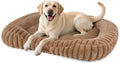 Cute Washable Dog Bed for Medium Large Dogs, Calming Furry Bolster Dog Bed, Durable Rectangle Anti-Anxiety Comfy Large Pet Bed, Removable Zipper Cover & Anti-Slip Bottom, 35x27x5inches, Brown