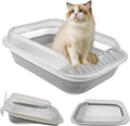 kathson Collapsible Litter Box for Kittens,Low Entry Senior Cat Litter Box Semi-Enclosed Kitten Potty Toilet with Leak-Proof Pedal Foldable Kitty Litter Pan for Small Cats (Grey)