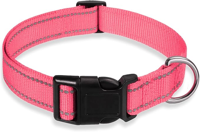 Reflective Dog Collar with Buckle Adjustable Safety Nylon Collars for Small Medium Large Dogs, Light Pink M