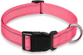 Reflective Dog Collar with Buckle Adjustable Safety Nylon Collars for Small Medium Large Dogs, Light Pink L