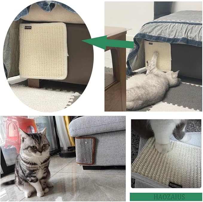 2PCS Cat Scratcher Mat Sofa Protector Natural Sisal Cat Scratching Mat Cat Scratch Couch Cover Grinding Claws Couch Guard Pad (11.8"x7.9" Gray)