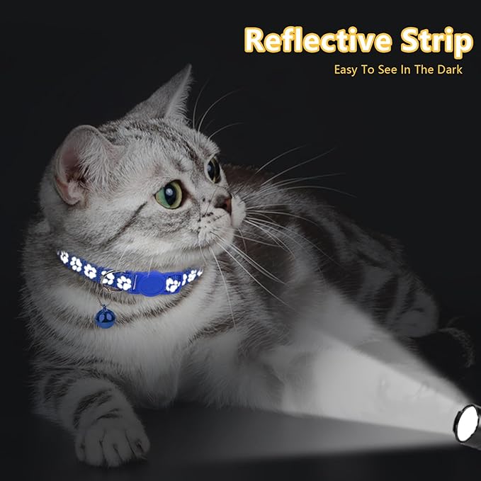 Taglory Reflective Cat Collar Breakaway with Bells, 2 Pack Girl Boy Pet Cat Collar Adjustable 7.5-12.5 Inch, Navy Blue