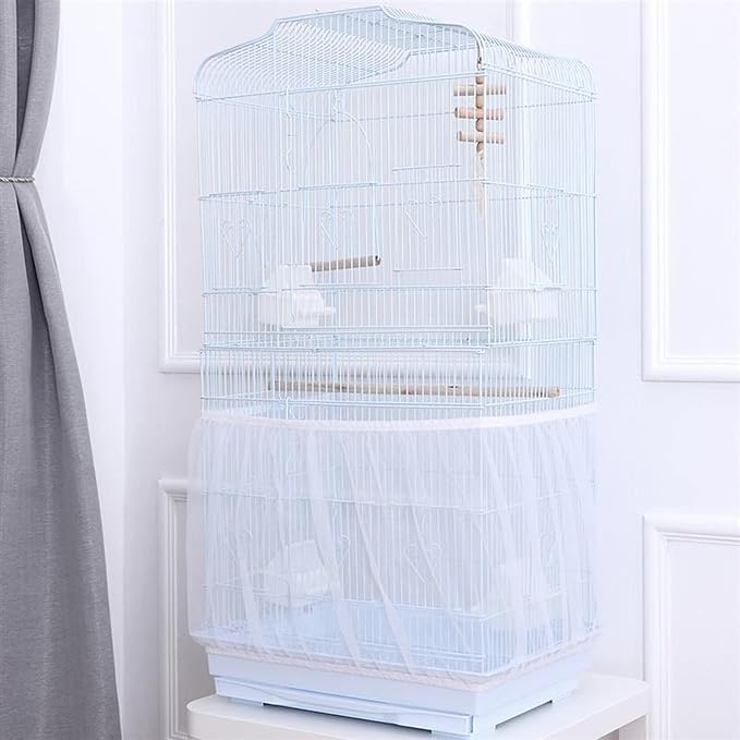 Birdcages Mesh Net Skirt Cover Reusable Stretchy Bird Cage Seed Catcher 35CM (White)