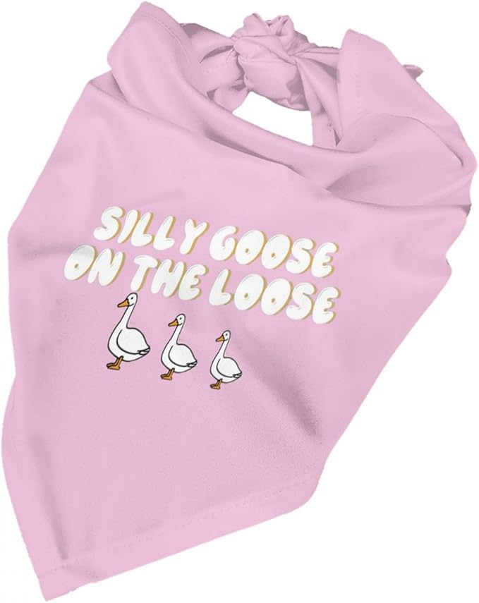 Silly Goose on The Loose Triangle Dog Bandana,Summer Bandana Funny Triangle Dogs Scarf Handkerchief Soft Adjustable Puppy Bandanas (Pink)