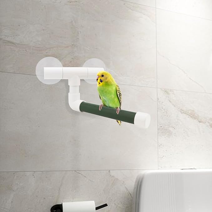 Hypeety Bird Parrot Stand Perch Shower Standing Toy Portable Suction Cup Parrot Shower Perch Bath Stands Suppllies Holder Platform Parakeet Finch Window Sturdy Hanging Play (Small)