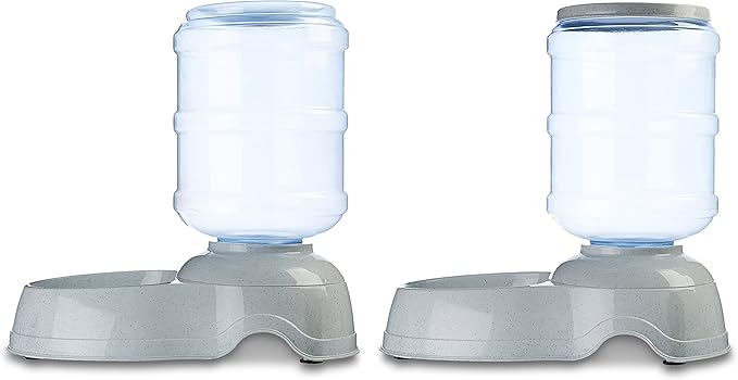 Amazon Basics Large Capacity Automatic Pet Water Dispenser and Gravity Feeder Set, Easy to Clean, 456.6fl.oz Food, 382.1fl.oz Water, Gray
