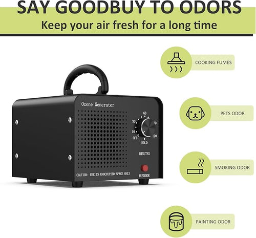 0zone Generator 45000mg - O3 Air Purifier for Home & Car, Ozone Machine Odor Removal for Smoke & Pet (Black)