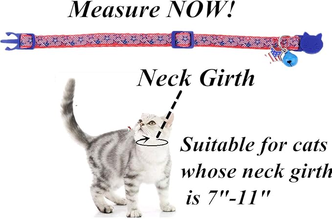 BoomBone Patriotic Cat Collar Breakaway with Bell and American Flag Charm,Puppy Collars for Small Dogs