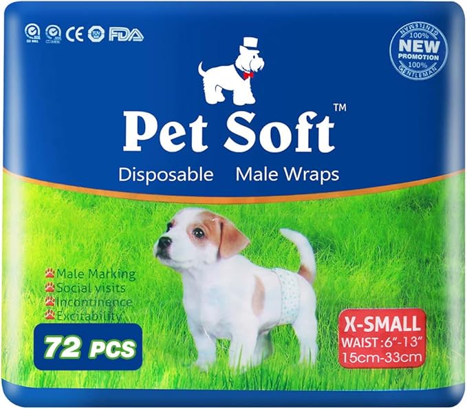 Pet Soft Disposable Male Dog Wraps - Dog Diapers for Male Dogs, Puppy Diapers 72pcs XSmall