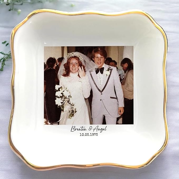 Custom Photo Ring Dish, Personalized Polaroid Picture Trinket Tray, Wedding Anniversary Keepsake Jewelry Dish, Valentines Gift for Her Him Wife Husband Parents Grandparents