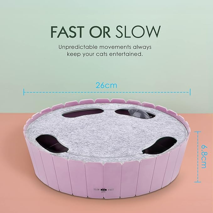 Pawaboo Interactive Cat Toy with Running Mouse, Electronic Motion Cat Toy Automatic Teaser for Indoor Cats, Pop and Play Hide Seek Cats Toys Hunting Mouse for Pet Kitten Play Fun Exercise, Purple