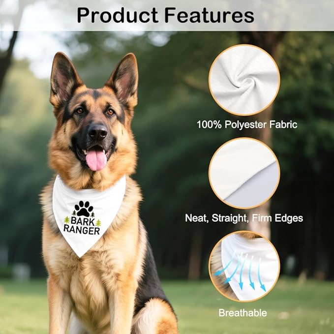 Bark Ranger White Dog Bandana, Funny Gifts for Dog Lover Mom Dad, Puppy Scarf Photo Prop for Explore Outdoor Adventure Hiking Camping Mountain, Gifts for Ranger, Pet Scouts Bandana