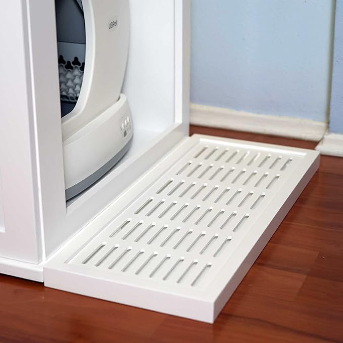 Refined Self Cleaning Litter Box Cabinet-Litter Catch White