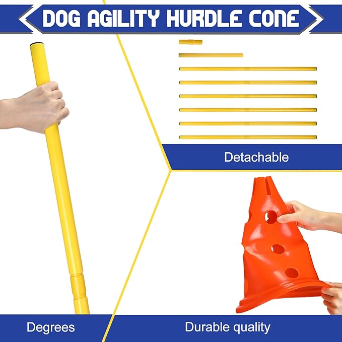 10 Sets Dog Agility Hurdle Cone Set 20 Pcs Exercise Cones with 10 Pcs Rods Adjustable Obstacle Portable Agility Training Equipment Canine Pole(Orange and Yellow)
