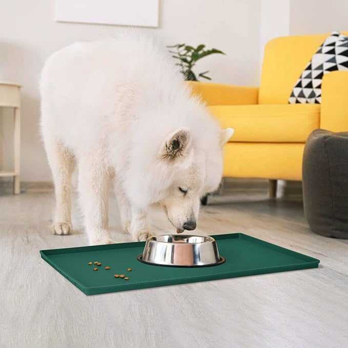 Dog Food Mat,Silicone Waterproof Food Tray,Non Slip Pet Bowl Mats Placemat,1" Raised Edge,Suitable for Most Small and Medium Sized Pets,32" x 24"