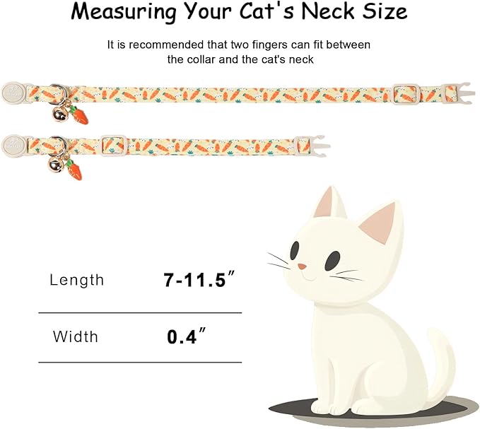 2 Pack Easter Cat Collars - Playful Chick & Carrot Easter Breakaway Cat Collar with Bell & Matching Pendant, Adjustable Spring Holiday Pink Yellow Kitten Collars for Boy Girl Cats