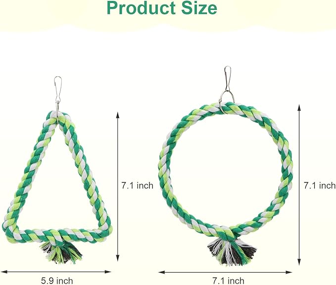 Wontee Bird Swing Bird Rope Perch Parrot Climbing Stand for Parakeets Budgies Cockatiel Conure Quaker Caique (S(5.9IN, 7.1IN))