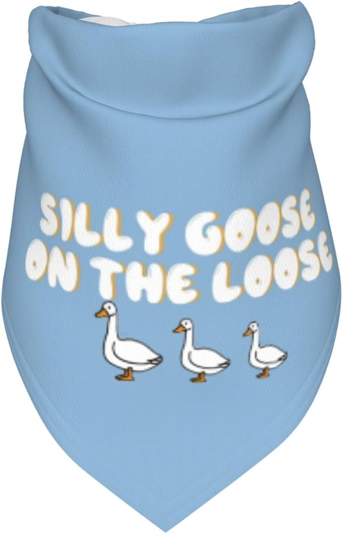 Silly Goose on The Loose Triangle Dog Bandana,Summer Bandana Funny Triangle Dogs Scarf Handkerchief Soft Adjustable Puppy Bandanas (Blue)
