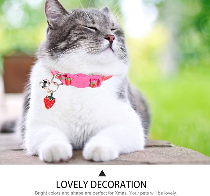 Mipcase Strawberry Printing Cat Collar with Bell Lightweight Adjustable Pet Collar for Festival Party Decoration