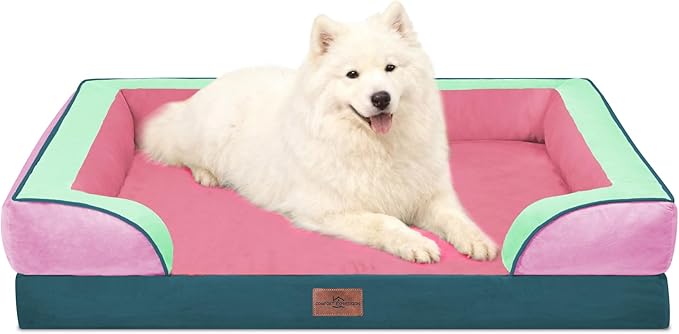 Comfort Expression Orthopedic Dog Bed for Large Dogs 36x27 Inch, Waterproof Egg Crate Foam Large Pet Bed with Removable Bolsters, Dog Couch with Washable Cover & Non-Slip Bottom, Mint-Berry Dream