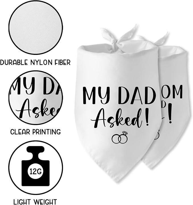 Engagement Gifts My DAD Asked! My MOM Said Yes! Dog Bandana Pet Scarf Wedding Photo Prop Pet Accessories for Dog Lovers Owner Gift Engagement Party Bridal Shower Decorations