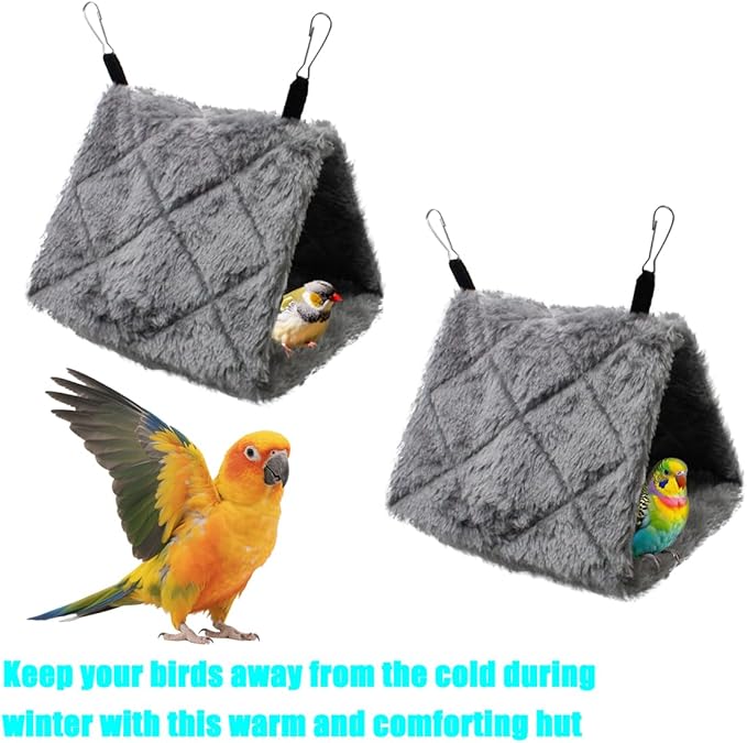 Warm Bird Nest House Shed Hut Parrot Sleeping Bed Hanging Hammock Snuggle Cave Birds Hut Hideaway Tent for Pet Peony Parrot Macaw Budgies Cockatiels Cockatoo Lovebird Size M (Grey)