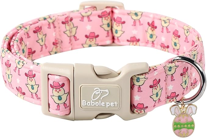 Easter Dog Collar for Small Dogs - Cowgirl Chick Easter Collars for Dogs, Pink Girl Dog Collar, Adjustable Spring Holiday Pet Collars with Quick Release Buckle XS