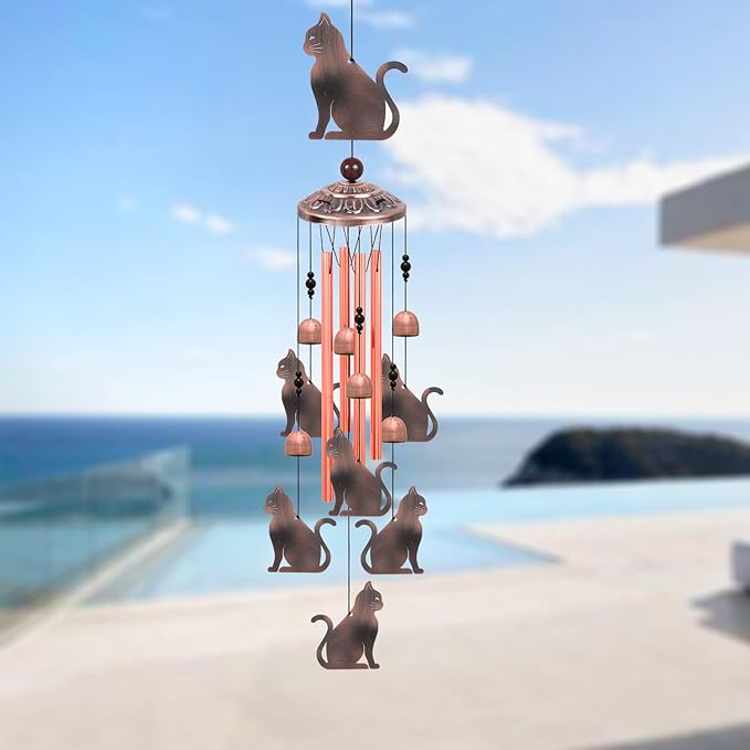 Outdoor Cat Wind Chimes, Gifts for Mom & Grandma & Family, Music Wind Catcher, Mobile Wind Bells, Memorial WindChimes, Blessing Windchime for Garden/Home/Balcony/Lawn/Yard/Indoor/Outside Decoration