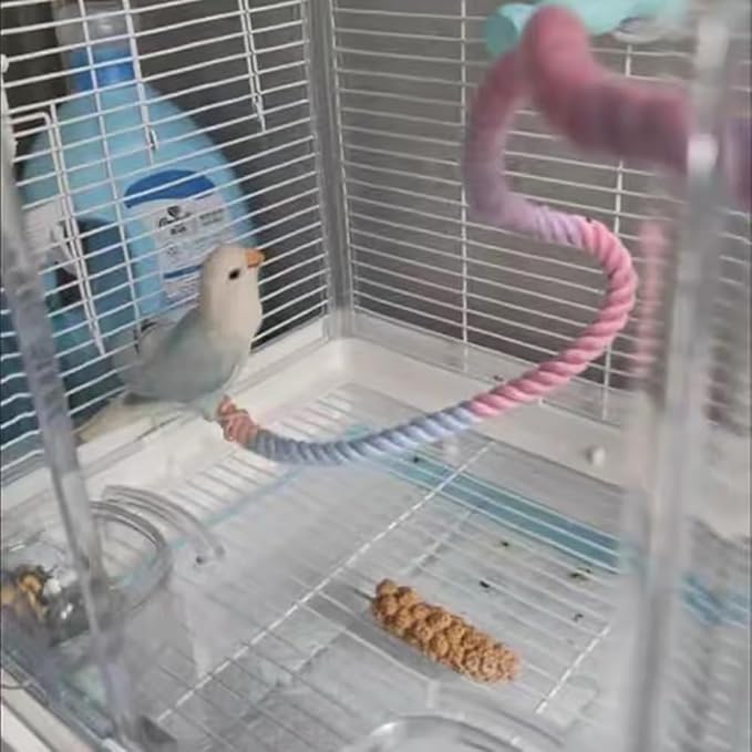 Gradient Colorful Bird Rope Perch Stand for Bird Cages Bendable Climbing Rope Cage Accessory Toy for Cockatiel Parakeet Budgie Lovebird Sugar Glider (31.4'')