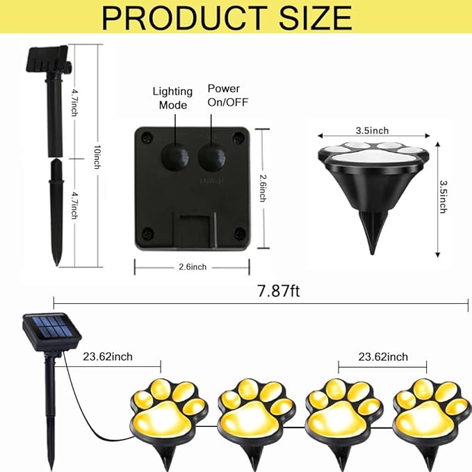 Paw Print Solar Lights - Set of 4 Pack Dog Animal Lights Waterproof,Paw Print Solar Lighting Outdoor Garden, Pet Lover’s Garden Path Lighting, Walkway Lighting for Yard (Warm White)