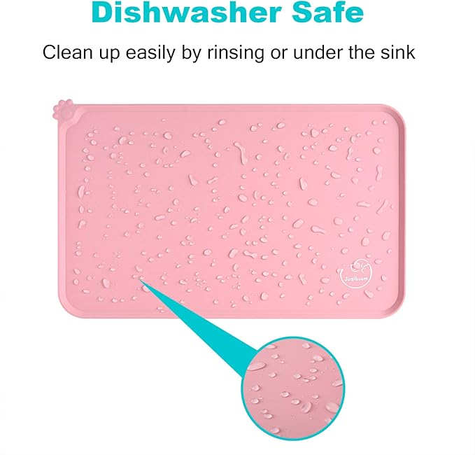 Silicone Waterproof Dog Cat Pet Feeding Mats, Non Slip, Easy Clean Pet Dog Cat Bowl Mats Placemat (24" x 16") Pink