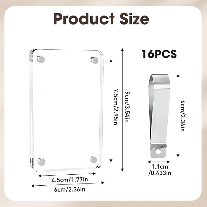 16 PCS Car Picture Holder, Car Visor Photo Clip, Acrylic Magnetic 3 Inch Car Photo Holder for Sun Visor Horizontal & Vertical Display, Personalized Car Decor Accessories for Family, Couple, Pet Photos