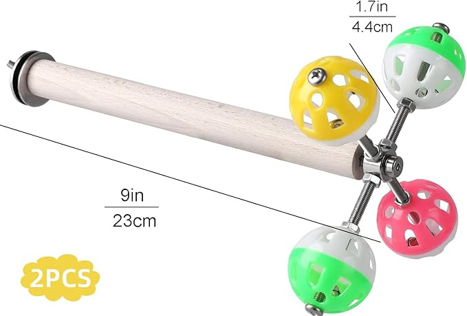 Stand Perch Toy with Rotating Balls for Birds, Parakeets, Budgies, Cockatiels, Parrots, Budgerigars, Conures, Parrotlets, Ringnecks, Lovebirds (2Pcs)