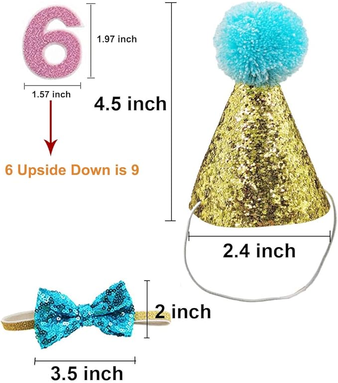 Christmas Pet Party Jazz Hat and Blingbling Bow Tie Breakaway Collar Set, Adjustable Headband for Kitten Puppy Small Dogs Cats (Light Blue+Number)