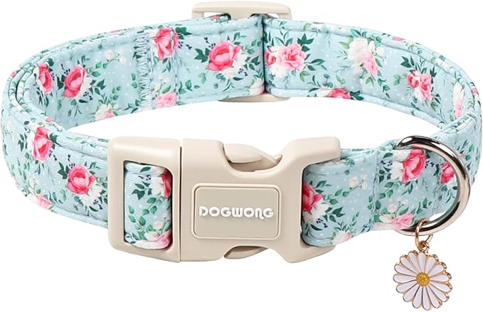 DOGWONG Floral Dog Collar, Cute Adjustable Flower Collar, Girl Female Dog Collar with Strong Plastic Buckle for Small Medium Large Dogs,S