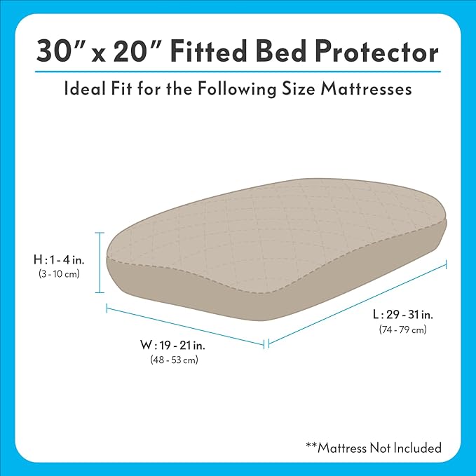 Paw Inspired Waterproof Fitted Cover for Dog Bed | Washable Bed Protector for Dog Mattress | Removable Replacement Cover for Small Pet Bed (Beige, 30 x 20 x 5 Inch)