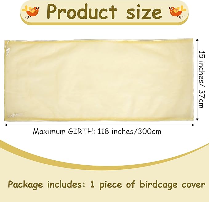 Shappy Large Bird Cage Seed Catcher,Bird Cage Cover Net Skirt Guard,Adjustable Soft Airy Mesh Net for Parrot Parakeet Macaw(118 x 15 Inch/ 300 x 37 cm,Yellow)