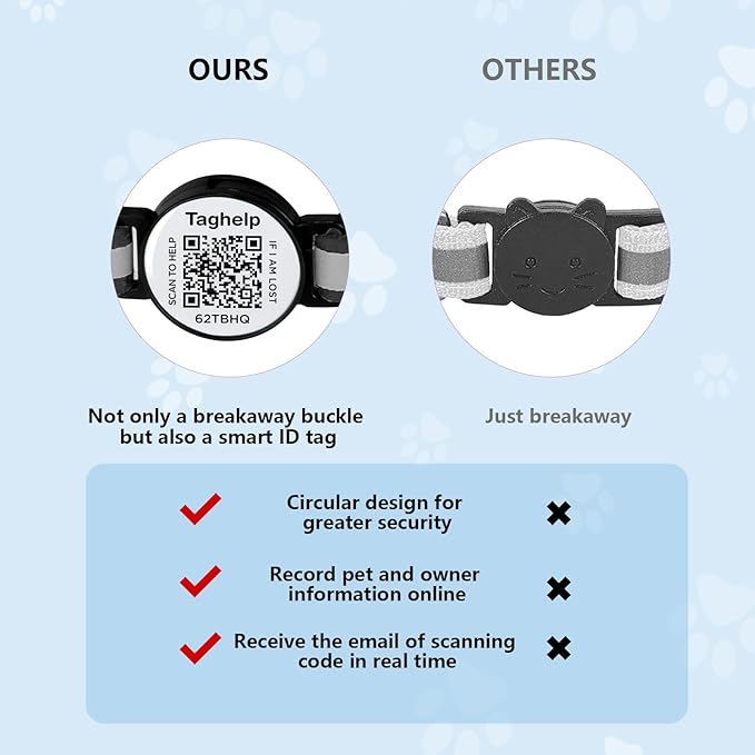 Smart QR Code Cat Collar 2-Pack, Breakaway Reflective Collar with Permanent Online Profile, Adjustable 7.5-12.5 Inch Safety Collar for Cats (Orang & Blue)