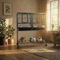 IDEALHOUSE 41" Divided Breeding Flight Bird Cage with Detachable Rolling Stand, Breeder Cage with Perches, Food Boxes, Slide-Out Tray and Storage Shelf, Birdcage for Parakeet Finch Cockatiel Lovebird