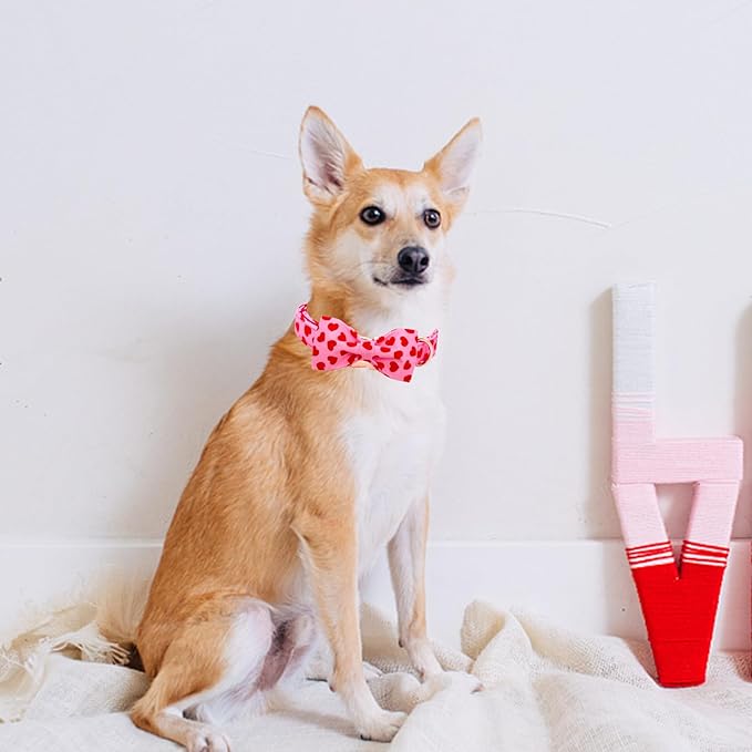 Lionheart glory Dog Bow Collar Valentine's Day Dog Collar for Small Dogs, Hearts Dog Collars with Bowtie Spring Dog Collar Pet Collar Bows