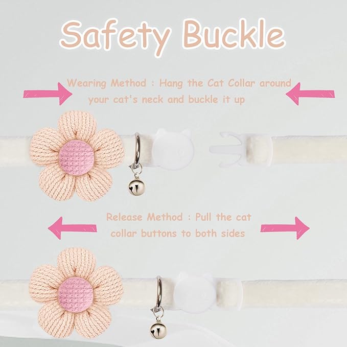 Breakaway Cat Collars with Bells, MUZIEBA Kitten Collar for Girl Boy Adjustable Safety Kitty Collars for Cats Puppy and Small Pets (White)