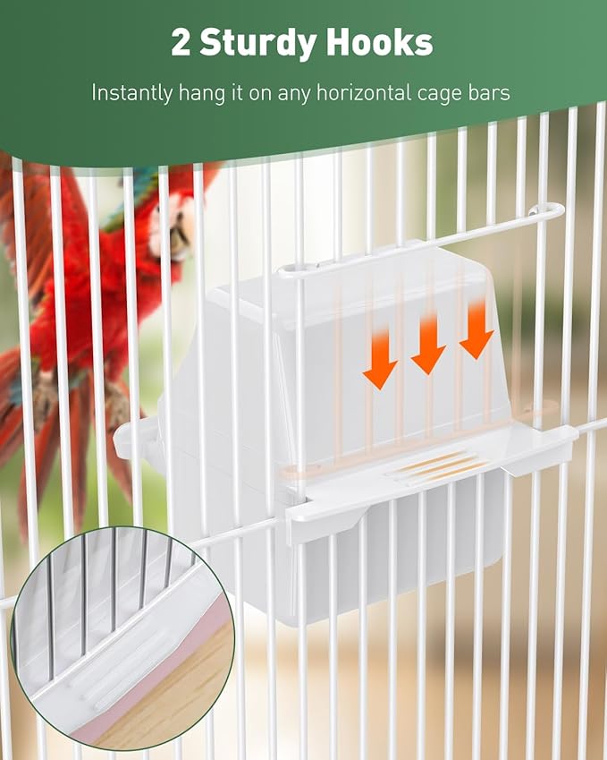 Pawfly 1 Pcs Bird Feeder Hanging Plastic Bird Cage Feeders with Hooks Birds Water Dispenser with Perch Birds Water Feeders for Cage Parrot Feeder Food Bowl for Parakeet Cockatiel Canary