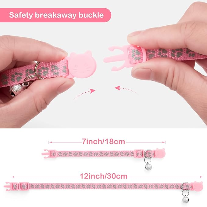 LLHK 2 Pack Breakaway Cat Collars & 2 Pcs Name Tags,Reflective Safety Kitten Collar with Bell,for Girl Boy Male Cats,Adjustable 7''-12'', Personalized ID Tag,Pet Supplies,Accessories