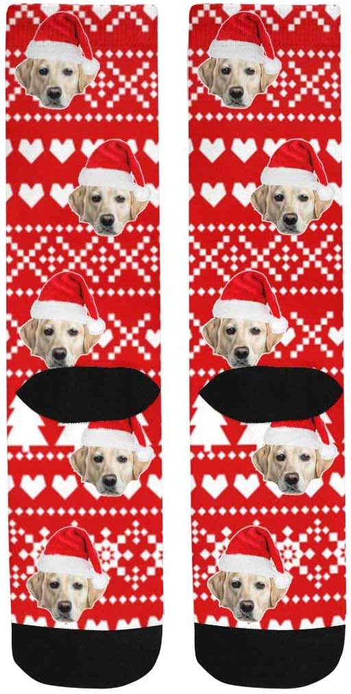 Custom Face Socks, Personalized Dog Lover Pet Photo Picture on Socks Unisex Athletic Crew Socks for Men Women