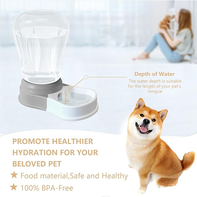 1.6 Gallon Automatic Dog Water Dispenser, Large Capacity Gravity Pet Water Bowl for Multiple Pets, BPA-Free Cat Water Feeder for Large Dogs, Refill Less Often, Grey