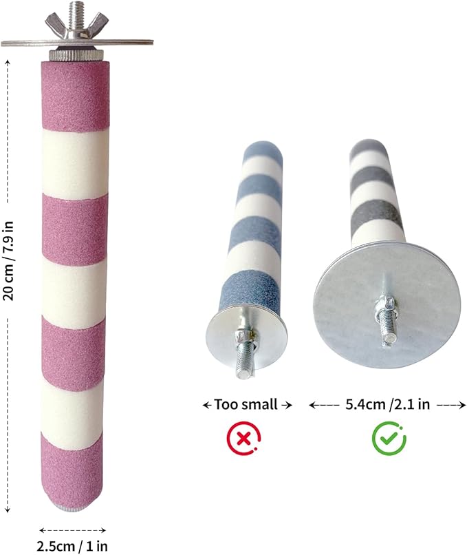 AOTU Natural Sandstone Parrot Perch Bird Toys – Durable Beak & Claw Trimming Grinding Stone for Birds, 7.9” x 1” – Safe, Non-Toxic, Long-Lasting Bird Cage Accessory (Pink and White, 7.9”)