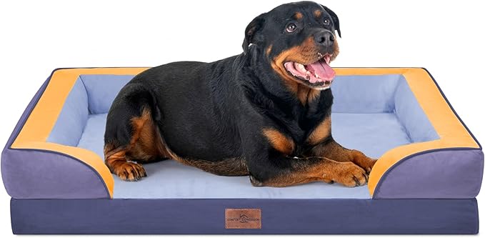 Comfort Expression Orthopedic Dog Bed for Extra Large Dogs 45x35 Inch, Waterproof Egg Crate Foam XL Pet Bed with Removable Bolsters, Dog Couch with Washable Cover & Non-Slip Bottom, Twilight Wave