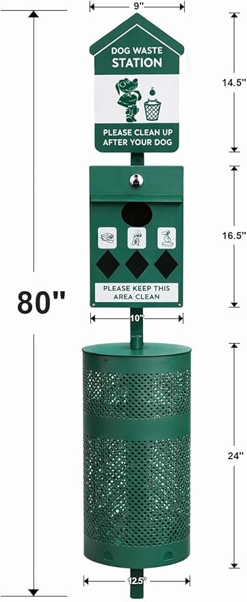 Dog Waste Station Outdoor Pet Waste Station- Desing With 4 Holes And 800 Dog Poop Bags, 50 Waste Can Liners, 3 Poop Bag Holders & 2 Set Of Keys, For Commercial Use, Parks, Condos & HOA
