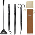 hygger Long Stainless Steel Premium Aquarium Tools, 4 PCS Aquatic Plant Tweezers Scissors Spatula Kits Comes with 1 Cleaning Cloth, for Fish Tank Starters